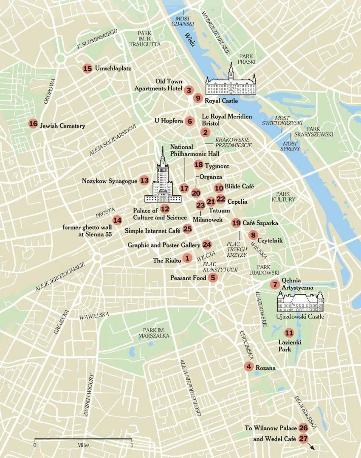 Карта Варшави пішохідна екскурсія 