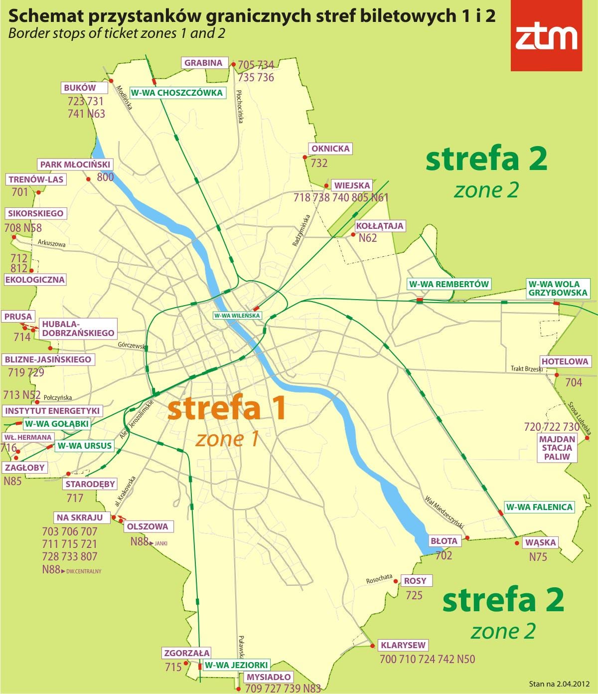 Карта Варшави зони 1 2