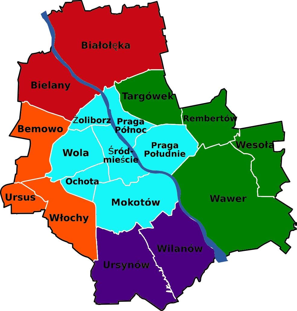 Карта районів Варшави