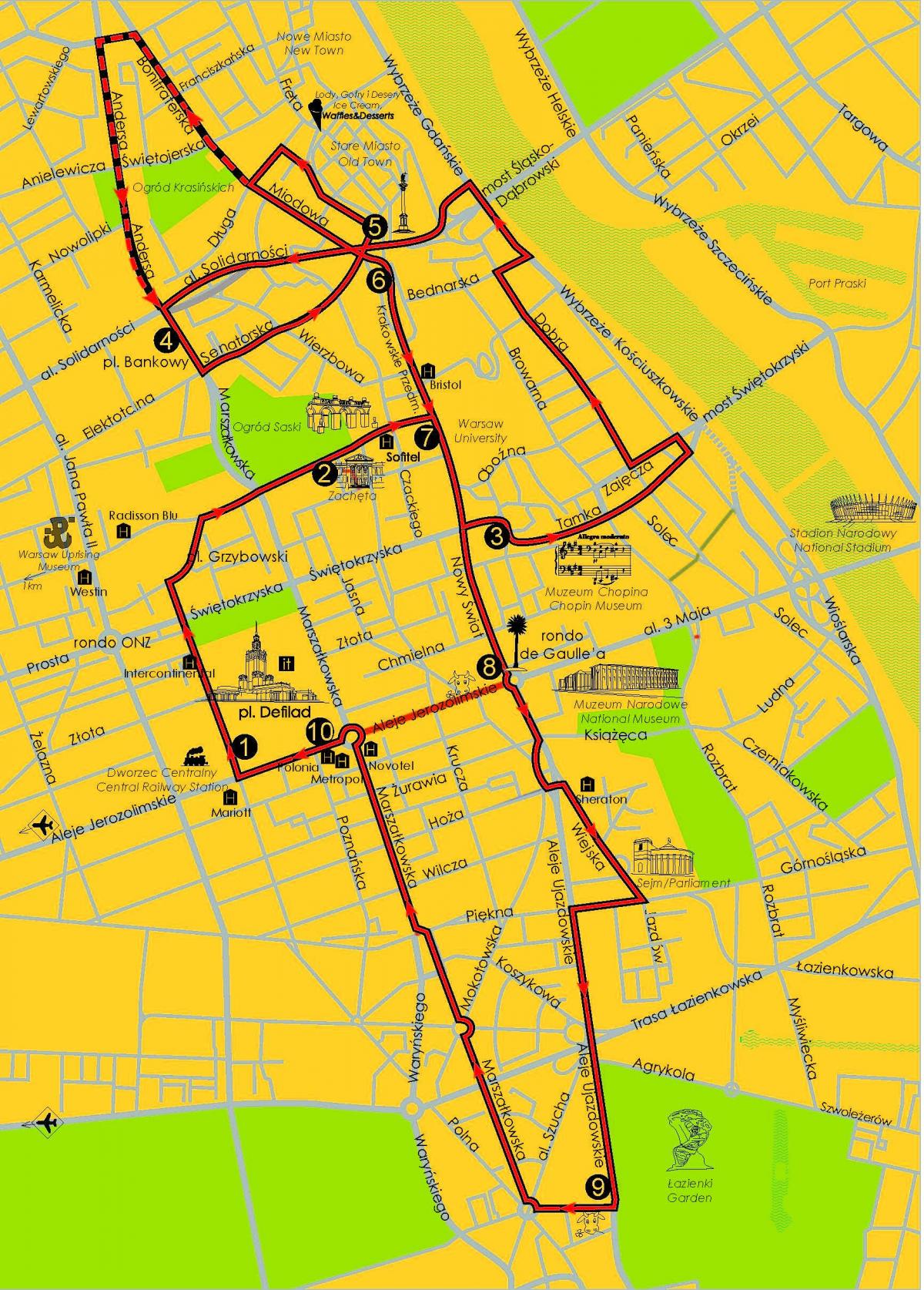 Карта Варшави автобусний тур 