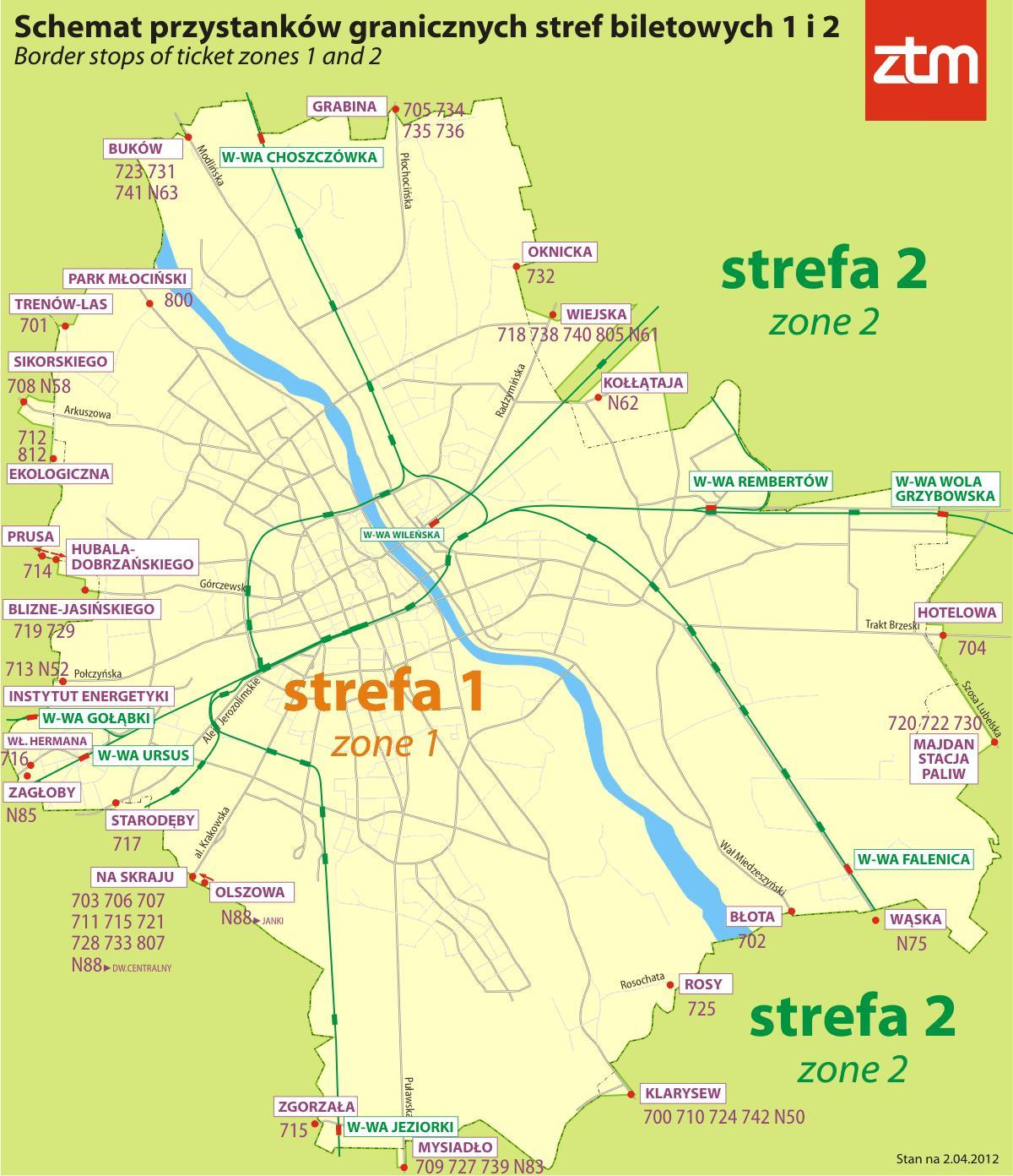 Карта Варшави зони 1 2 