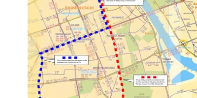 Карта Варшави автобус 175 маршрут 