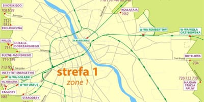 Карта Варшави зони 1 2 